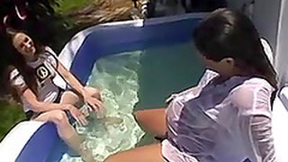 Awesome girls like to lick each others pussies in the pool